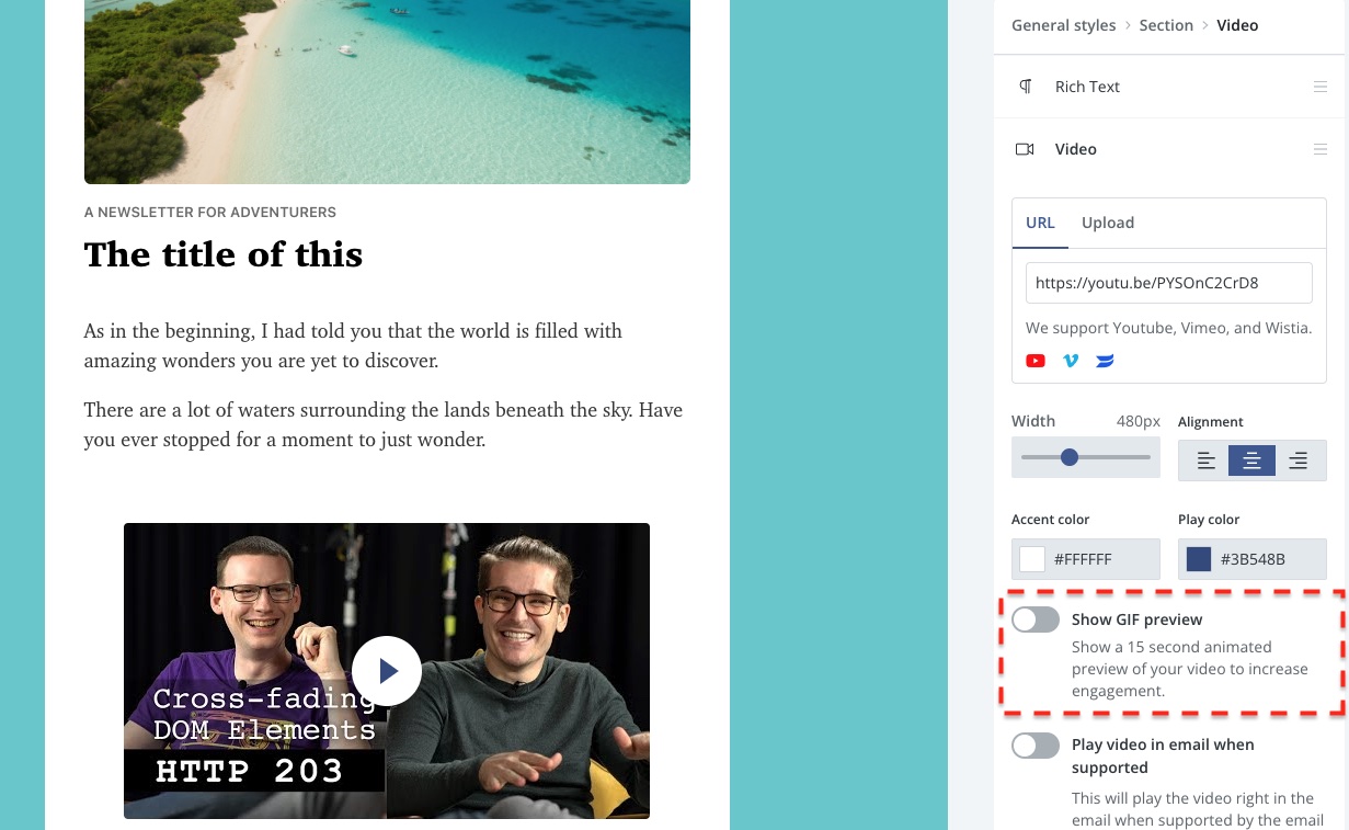 A screenshot of convertkit video after thumbnail is generated
